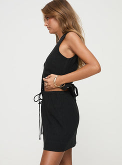 Black Linen mini skirt Relaxed fit, elasticated drawstring waist