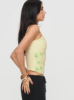 side view of model wearing Princess Polly Hoston Top Yellow Sleeveless Scoop Neck 