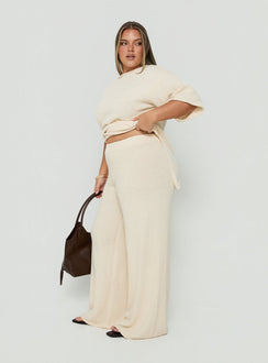 Calisse Knit Wide Leg Pants Beige Curve