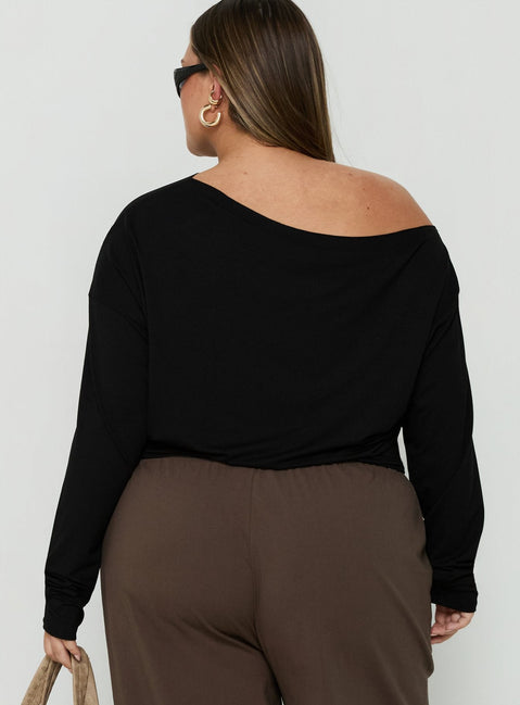 Ashlinn Off Shoulder Long Sleeve Drapey Top Black Curve
