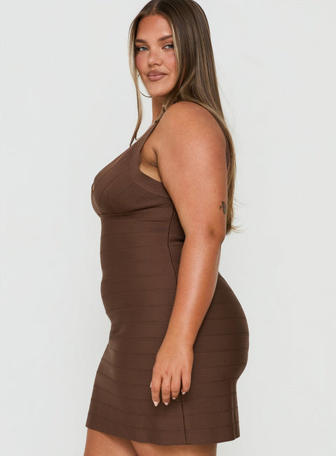 Justina Bandage Mini Dress Brown Curve