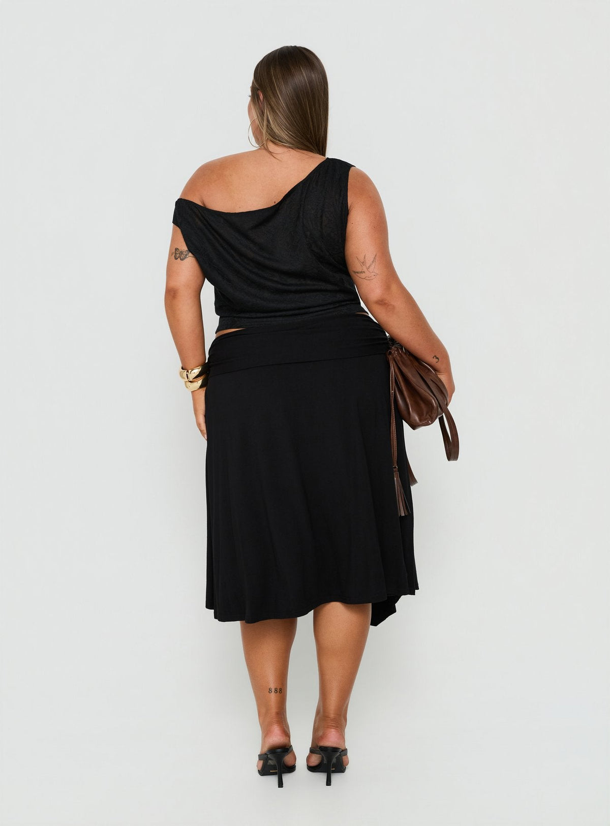 Soft Focus Tie Waist Midi Skirt Black Curve