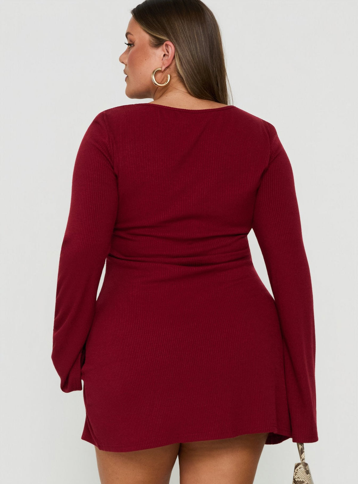 Bryanna Long Sleeve Mini Dress Deep Merlot Curve