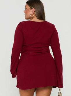 Bryanna Long Sleeve Mini Dress Deep Merlot Curve