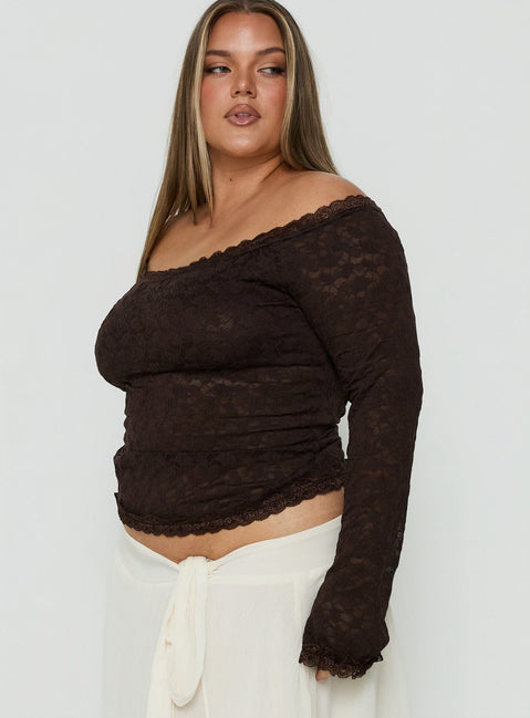 Mochapella Off The Shoulder Top Brown Curve