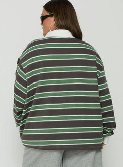 Tycen Polo Rugby Jumper Green / Grey Stripe Curve