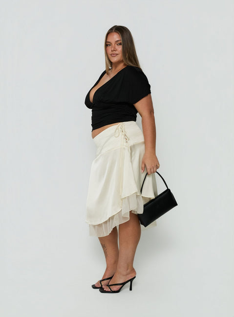 Mattey Cinched V Neck Top Black Curve