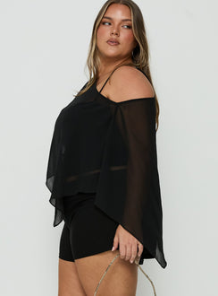 Senzo Chiffon Poncho Top Black Curve