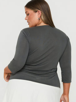 Back To Friends V Neck 3/4 Sleeve Top Grey Curve