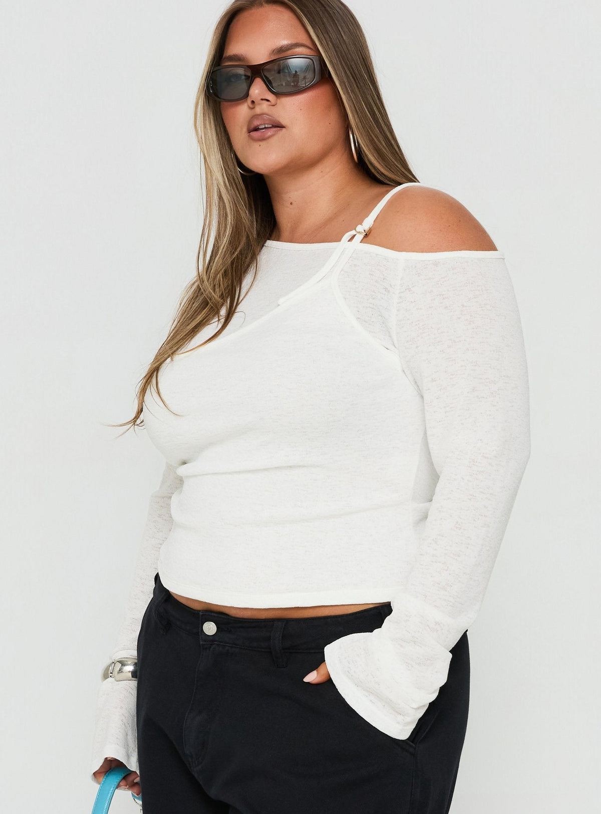 Rosca Layered Long Sleeve Top White Curve