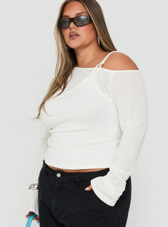 Rosca Layered Long Sleeve Top White Curve