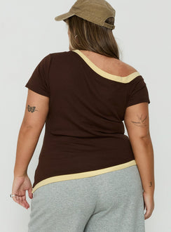 Eustace Off Shoulder Asymmetrical Top Brown / Yellow Curve