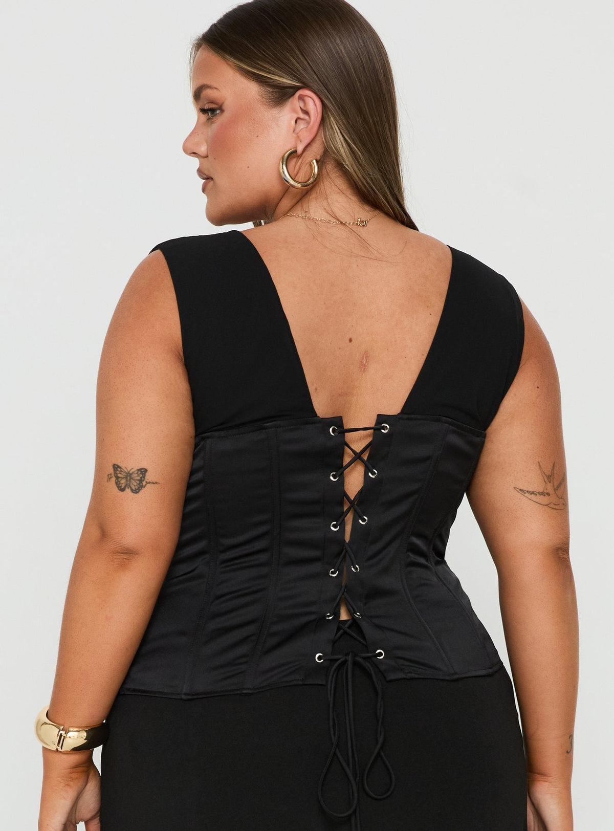 Briannah Contrast Corset Top Black Curve