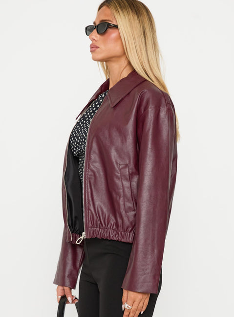 Big Reveal Faux Leather Jacket Burgundy