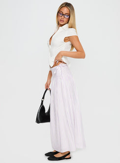   side view of model wearing Princess Polly Antheia Maxi Skirt White Multi Maxi 