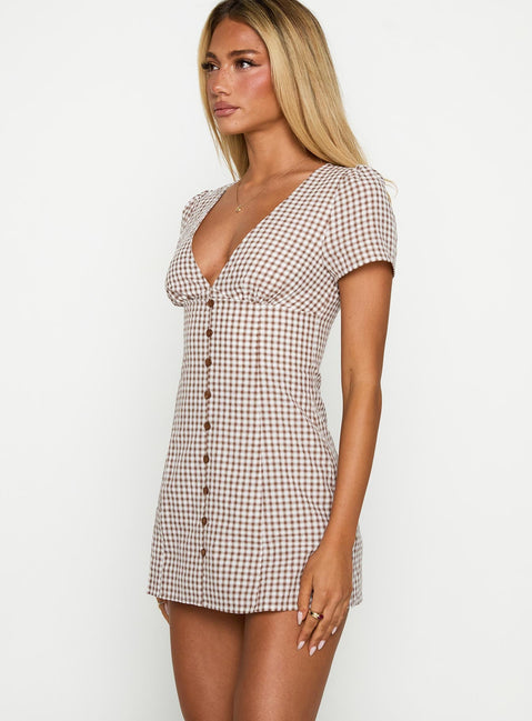 Loveliness Playsuit Brown Check Petite