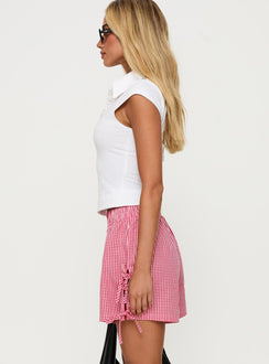 Mailee Bow Tie Shorts Red Check