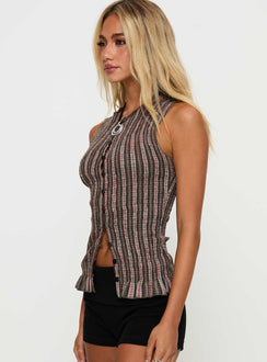 Julane Shirred Button Up Top Multi