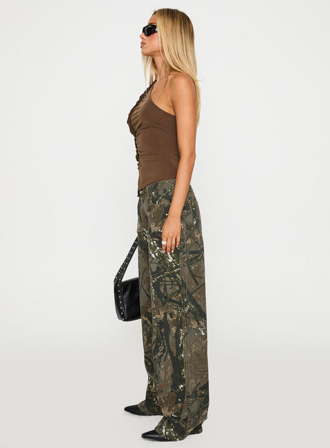 Raiders Mid Rise Straight Leg Cargo Jeans Camouflage