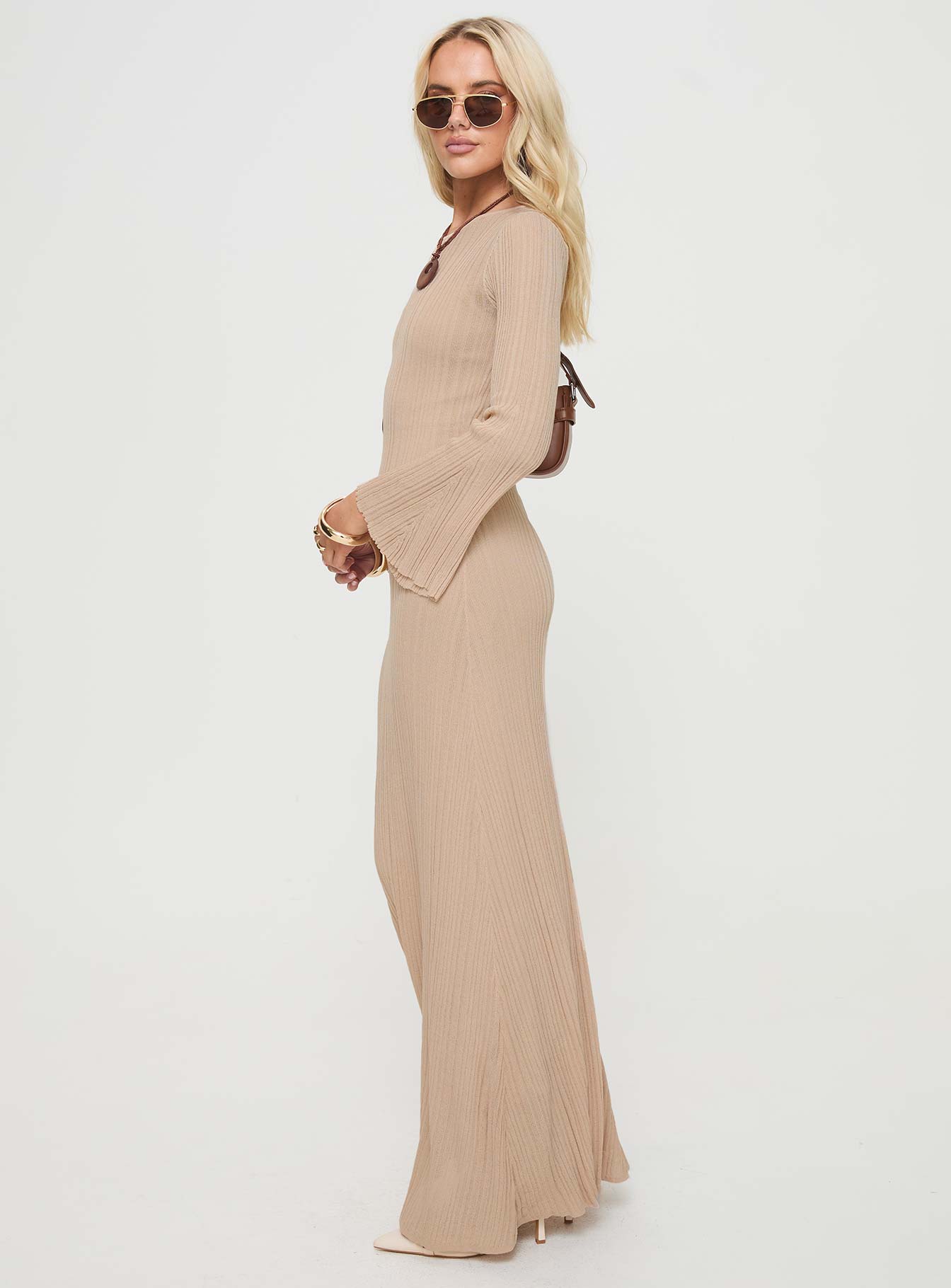Collective Dress - Carlota Long Sleeve Maxi Dress Beige image 6