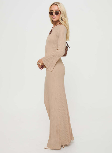 Long sleeve maxi dress High neckline, flared cuff Good stretch, fully lined