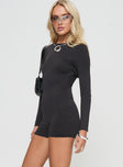 Long sleeve romper Wide neckline, low back Good stretch, fully lined Princess Polly Lower Impact