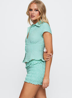 Covey Shirred Short Aqua Check