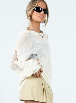 side view of model wearing Princess Polly Wendy Oversized Sweater Cream Long 