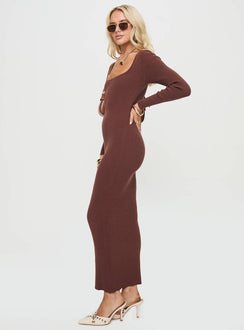 Long sleeve maxi dress Rib knit material, slim fit, square neckline Good stretch, unlined 