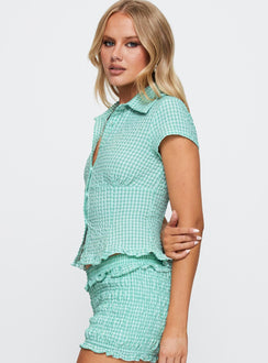 Covey Shirred Top Aqua Check
