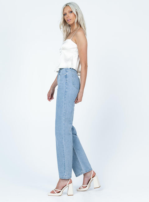 side view of model wearing Princess Polly Maverick Mid Waist Jean Denim High Waisted 