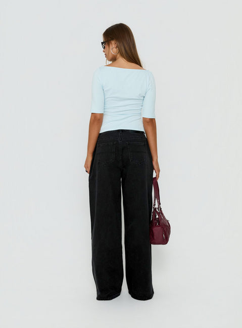 Naylor Mid Rise Wide Leg Jeans Washed Black Denim Petite