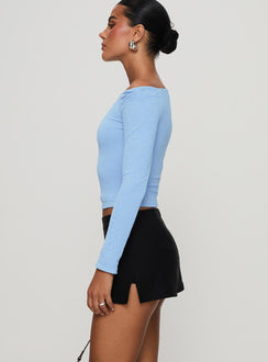 side view of model wearing Princess Polly Can't Sleep Skort Black Petite High Waisted Shorts High Waisted Shorts High Waisted Shorts 