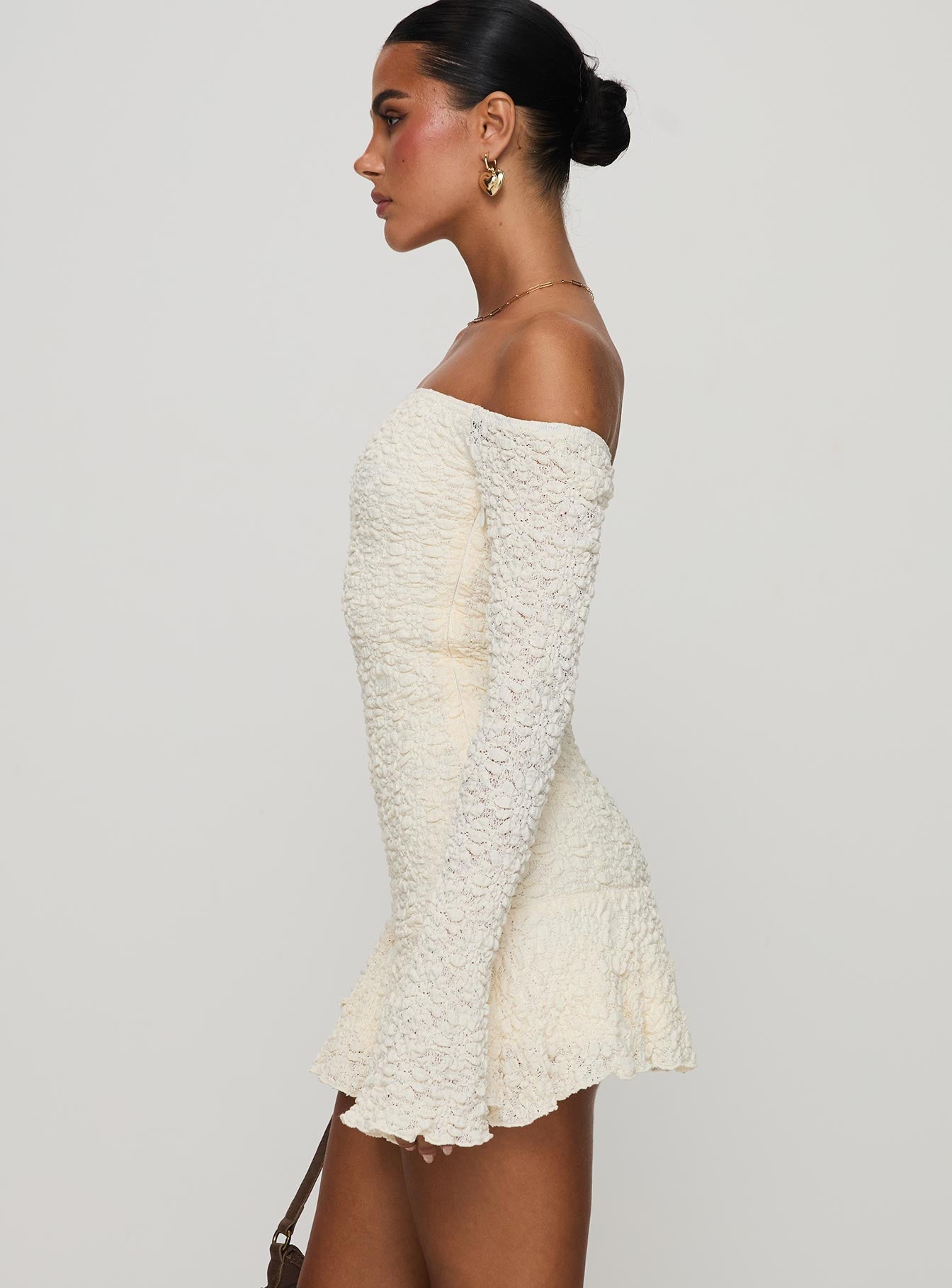 Vancesca Long Sleeve Mini Dress Cream Petite | Princess Polly Vancesca Long Sleeve Mini Dress Cream Petite | Princess Polly