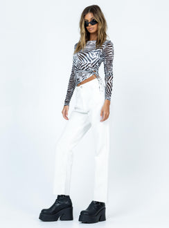 back view of model wearing Princess Polly Harrow Straight Leg Denim Jeans White High Waisted 