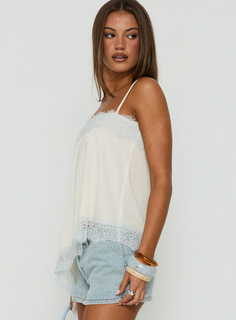 Daesa Longline Lace Top Cream / Blue