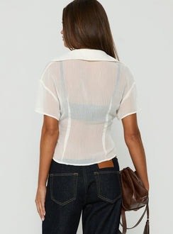 Myaa Chiffon Collared Short Sleeve Wrap Top Cream