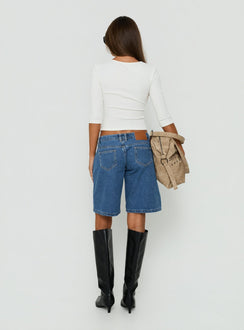 Francies Ultra Low Rise Jort Mid Blue Wash