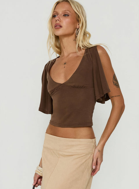 Marenn Split Sleeve Top Brown