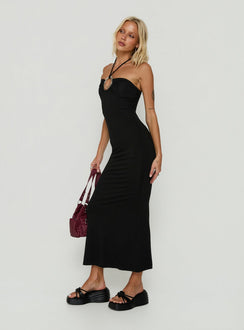 Betsey Ring Detail Tie Neck Dress Black
