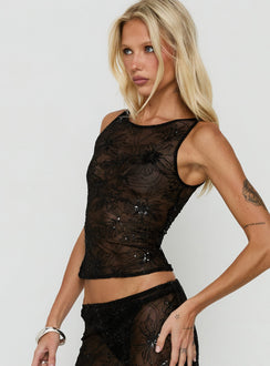 Hayess Sheer Embroidered Top Black