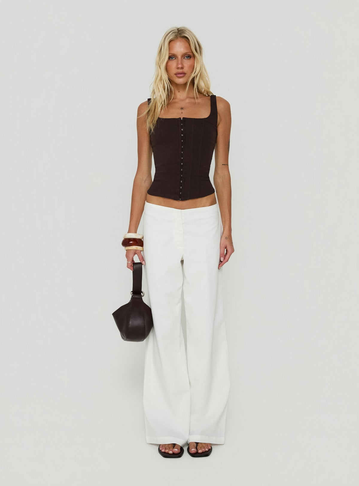 Agazia No Waist Low Rise Straight Pants White