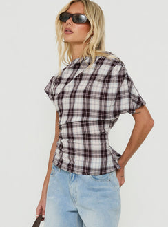 Khendall Off Shoulder Top Multi Check