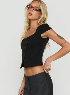 Charlissa Asymmetrical Button Top Black