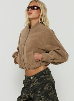 Mastery Faux Suede Bomber Jacket Taupe