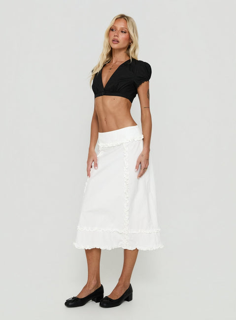 Sannah Ruffle Midi Skirt White
