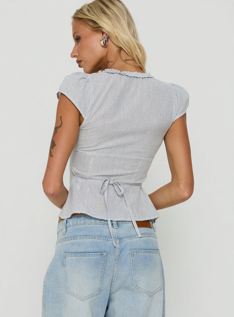 Kalysa Ruffle Short Sleeve Blouse Top Black Stripe