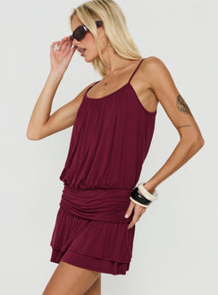 Tammara Drop Wait Blouson Mini Dress Plum