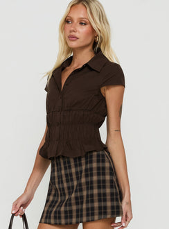 Oryn Gathered Waisted Top Brown