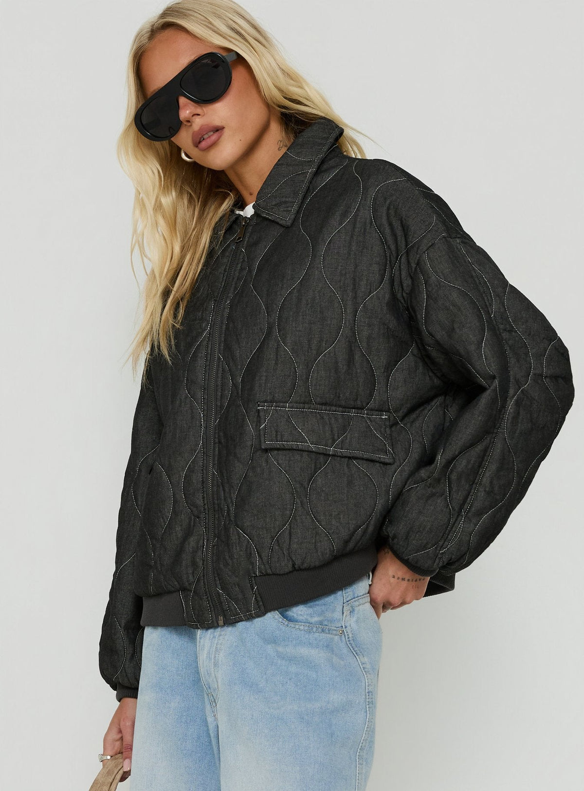 Taggie Quilted Jacket Washed Black